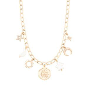 NWT LUNA NORTE Sagittarius Gold-Tone Astrological Pearl Charm Necklace with Box